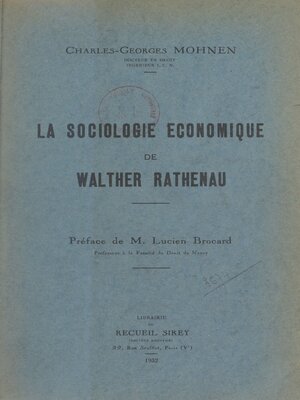cover image of La sociologie économique de Walther Rathenau